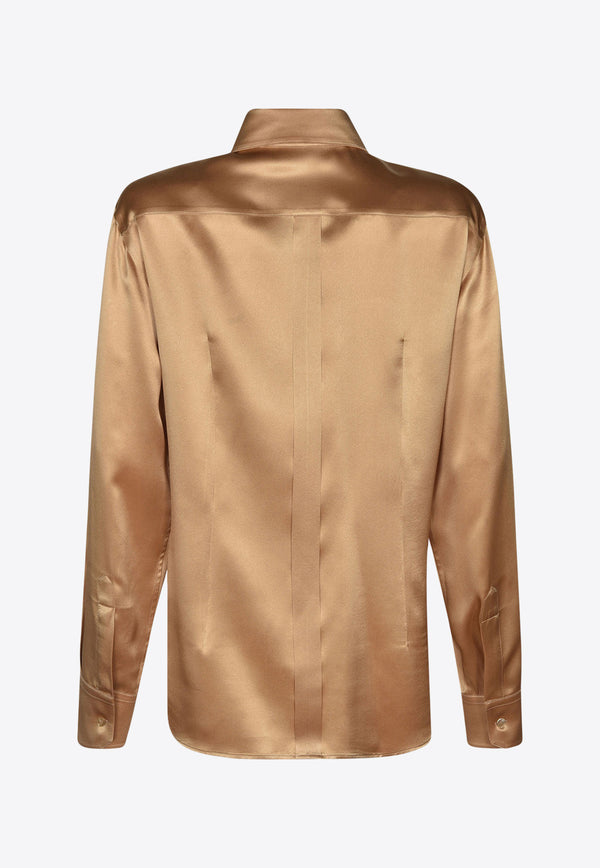 Dolce & Gabbana Long-Sleeved Silk Shirt Champagne F5R13T FU1AU M2366