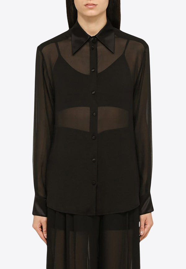 Dolce & Gabbana Semi-Sheer Silk Chiffon Shirt Black F5R42TFU1AT/N_DOLCE-N0000