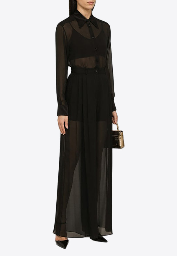 Dolce & Gabbana Semi-Sheer Silk Chiffon Shirt Black F5R42TFU1AT/N_DOLCE-N0000