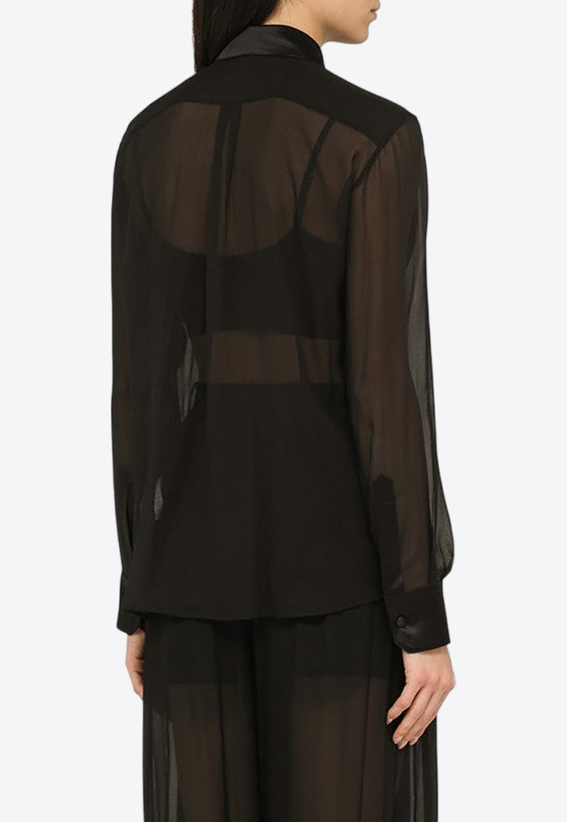 Dolce & Gabbana Semi-Sheer Silk Chiffon Shirt Black F5R42TFU1AT/N_DOLCE-N0000