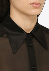 Dolce & Gabbana Semi-Sheer Silk Chiffon Shirt Black F5R42TFU1AT/N_DOLCE-N0000