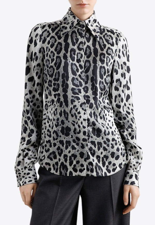 Dolce & Gabbana Leopard Print Silk Satin Shirt Multicolor F5R64T IS1WT HI13N