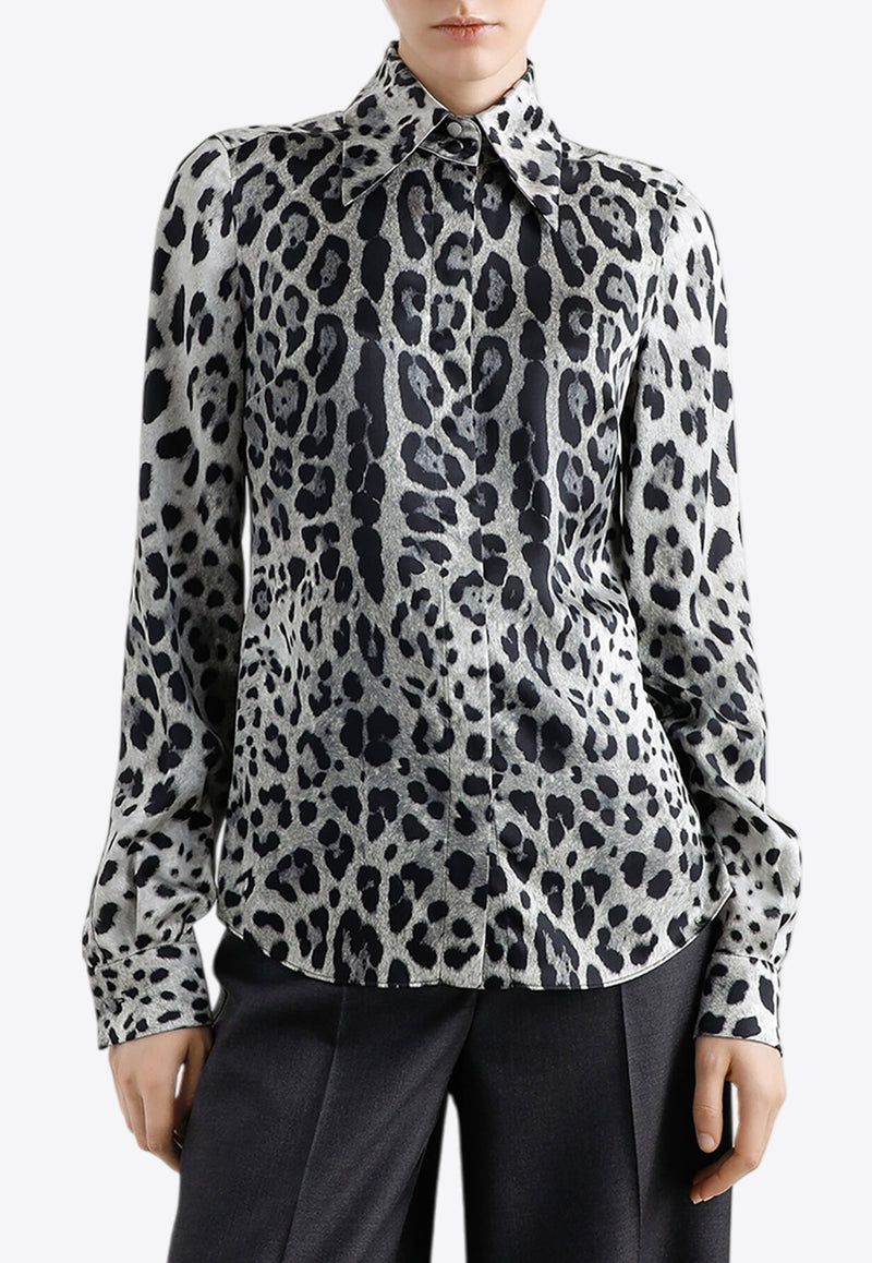 Dolce & Gabbana Leopard Print Silk Satin Shirt Multicolor F5R64T IS1WT HI13N