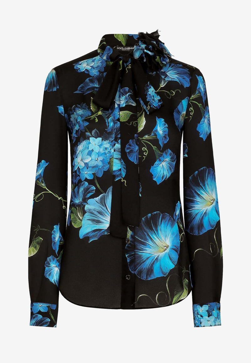 Dolce & Gabbana Bow-Tie Bluebell Silk Shirt F5R65T IS1SY HN4YH
