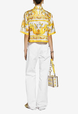 Dolce & Gabbana Majolica Print Cropped Silk Shirt F5S01T HI1TK HG3TN Yellow