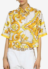 Dolce & Gabbana Majolica Print Cropped Silk Shirt F5S01T HI1TK HG3TN Yellow