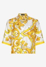 Dolce & Gabbana Majolica Print Cropped Silk Shirt F5S01T HI1TK HG3TN Yellow