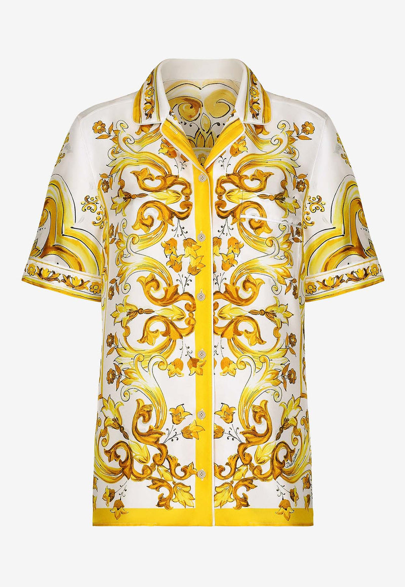 Dolce & Gabbana Majolica Print Silk Shirt F5S02T HI1TK HG3TN Yellow