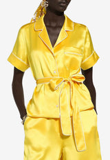 Dolce & Gabbana Short-Sleeved Silk Pajama Shirt F5S23T FU1NU A0417 Yellow