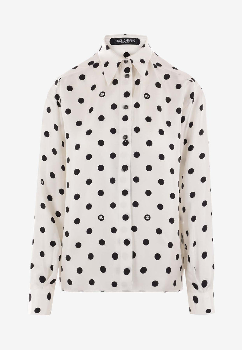 Dolce & Gabbana Polka Dot Print Silk Shirt F5S31T IS1VI HWZRN White