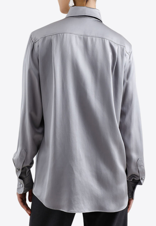 Dolce & Gabbana Silk Satin Long-Sleeved Shirt Gray F5S36T FU1UU N2613