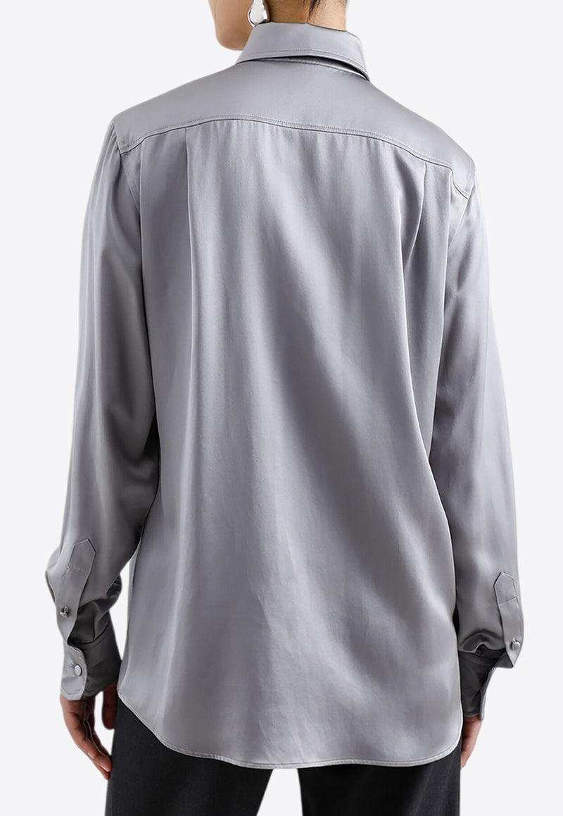 Dolce & Gabbana Silk Satin Long-Sleeved Shirt Gray F5S36T FU1UU N2613
