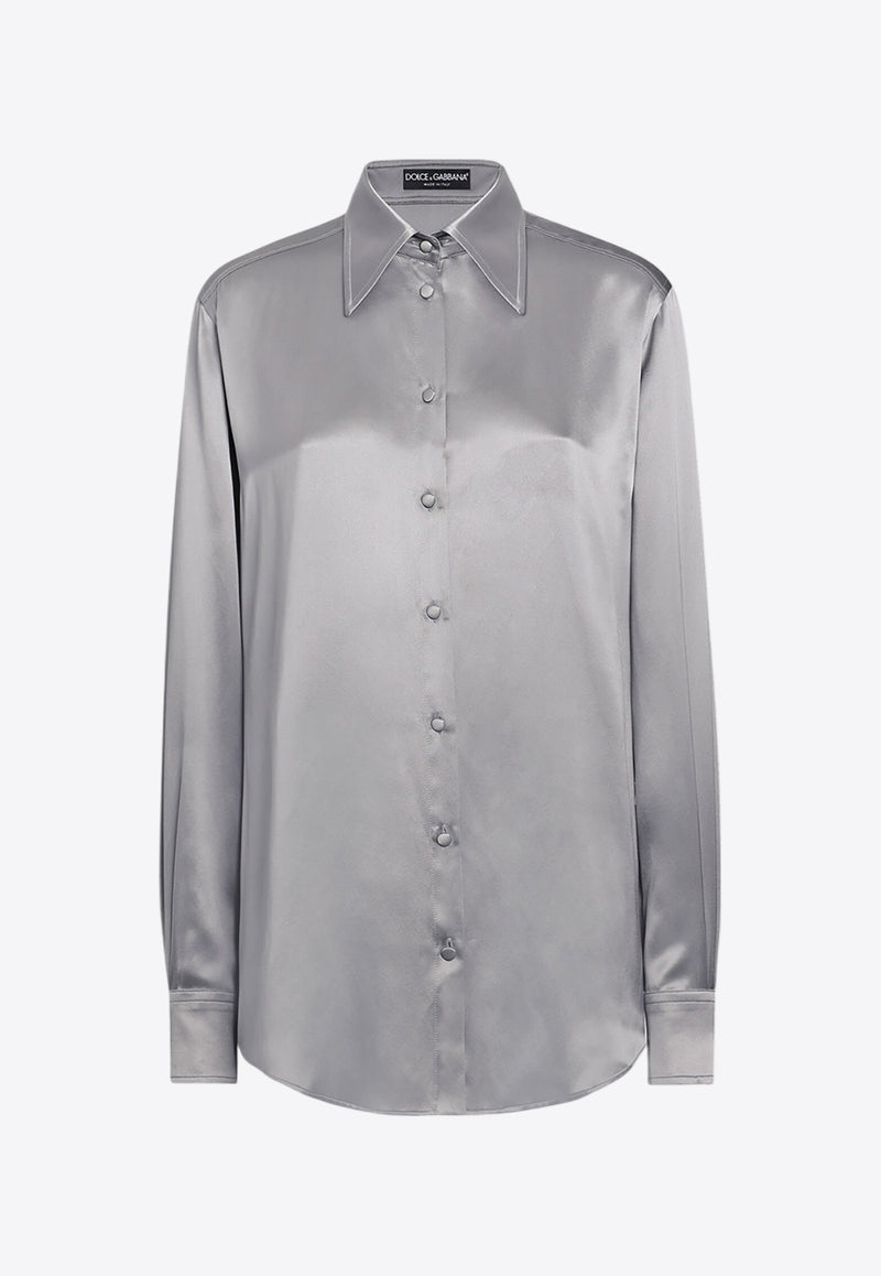 Dolce & Gabbana Silk Satin Long-Sleeved Shirt Gray F5S36T FU1UU N2613