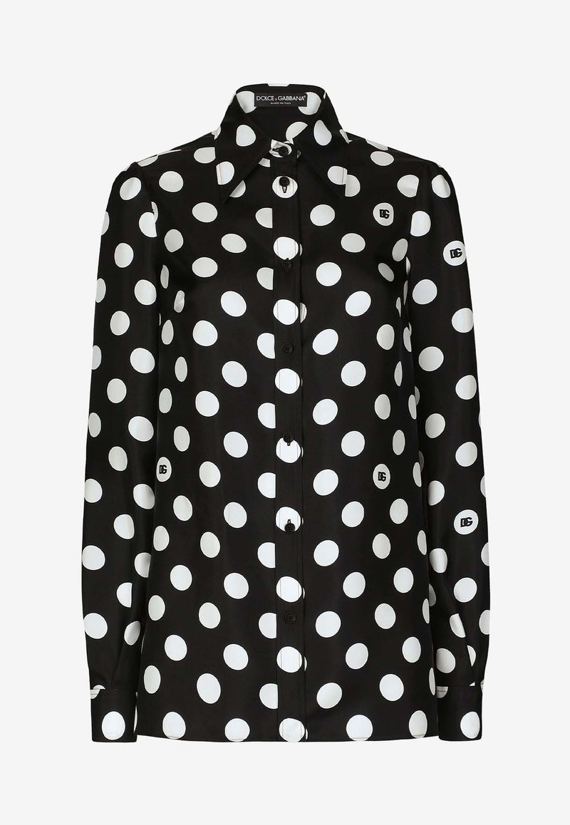 Dolce & Gabbana Polka Dot Print Silk Shirt F5S48T IS1VL HNZSW Black