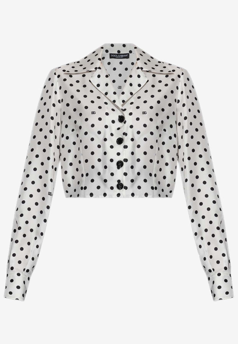 Dolce & Gabbana Polka Dot Print Cropped Silk Shirt F5S49T IS1VM HWZQN White