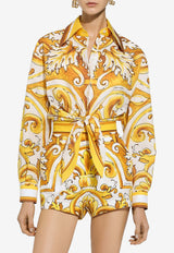 Dolce & Gabbana Majolica Print Cropped Shirt F5S65T FI5JK HG5DQ Yellow