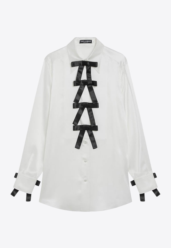 Dolce & Gabbana Bow Appliques Silk Buttoned Shirt White F5S82TFU1AU/R_DOLCE-W0800