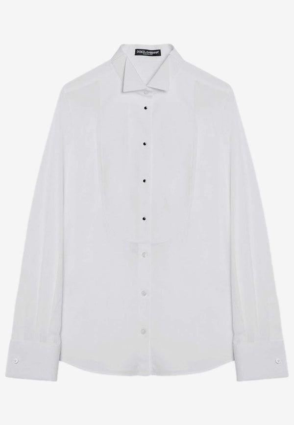 Dolce & Gabbana Piqué Plaston Long-Sleeved Shirt White F5S88TGDCPJ/P_DOLCE-W0800