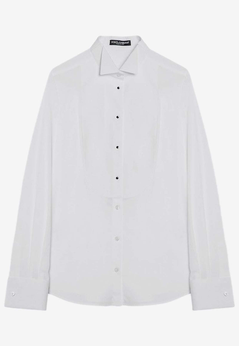 Dolce & Gabbana Piqué Plaston Long-Sleeved Shirt White F5S88TGDCPJ/P_DOLCE-W0800