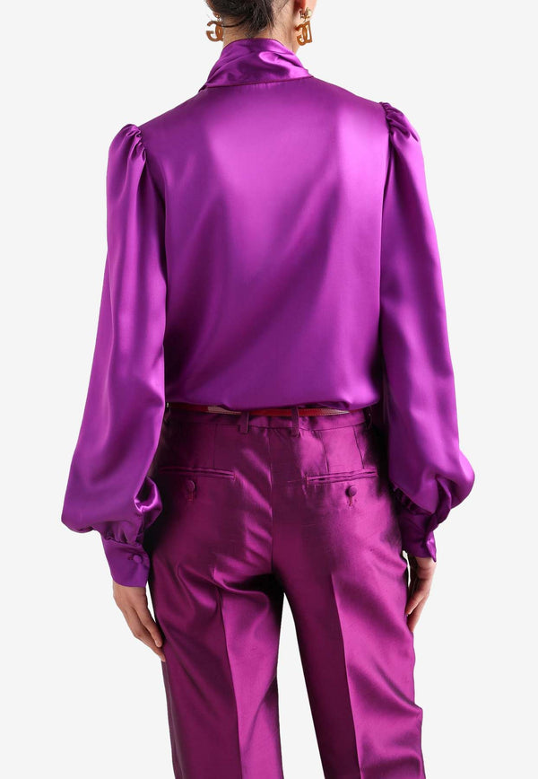 Dolce & Gabbana Satin Shirt with Front-Bow Purple F5T17T FU1AU R0718