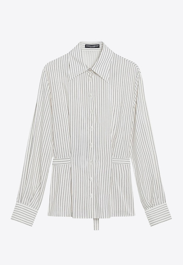 Dolce & Gabbana Pinstriped Shirt in Silk-Blend White F5T69TFBTAL/R_DOLCE-S8051