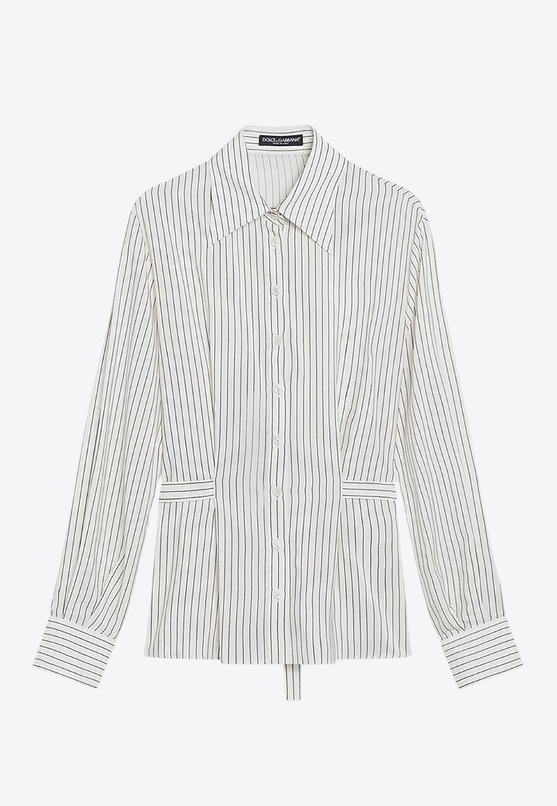 Dolce & Gabbana Pinstriped Shirt in Silk-Blend White F5T69TFBTAL/R_DOLCE-S8051