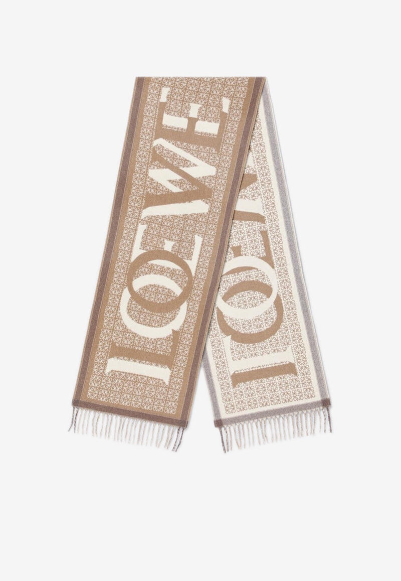 Loewe Anagram Wool and Cashmere Scarf Beige F606257X51WO/Q_LOEW-2112