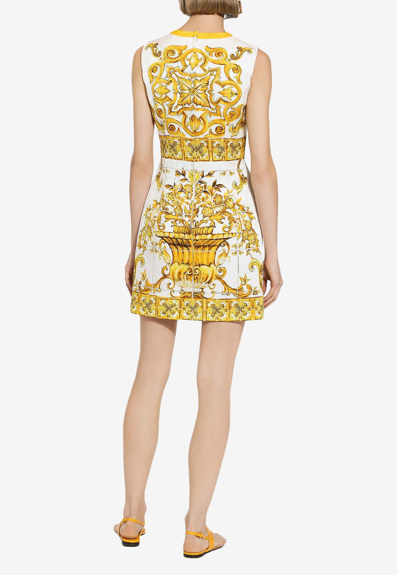 Dolce & Gabbana Majolica Print Brocade Mini Dress F68A8T FPTAH HG3TN Yellow