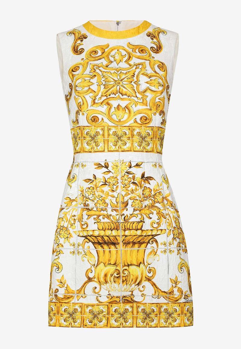 Dolce & Gabbana Majolica Print Brocade Mini Dress F68A8T FPTAH HG3TN Yellow