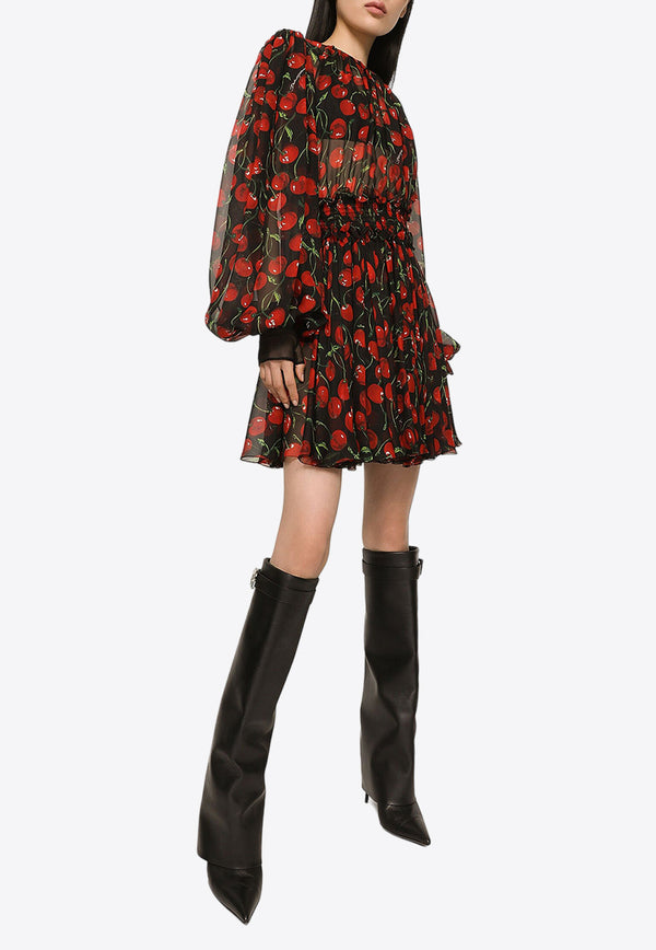 Dolce & Gabbana Cherry Print Chiffon Mini Dress Multicolor F6ACMT IS1QA HN4IY