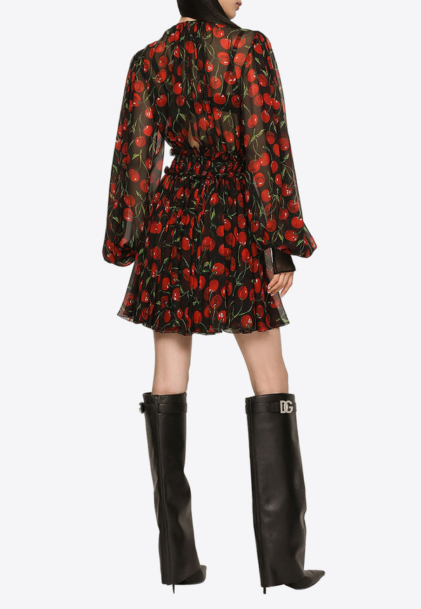 Dolce & Gabbana Cherry Print Chiffon Mini Dress Multicolor F6ACMT IS1QA HN4IY