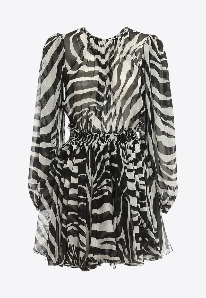 Dolce & Gabbana Zebra Print Mini Sheer Dress Monochrome F6ACMT IS1MJ HWAGN