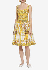 Dolce & Gabbana Majolica Print Knee-Length Corset Dress F6ADLT HH5A0 HG3TN Yellow