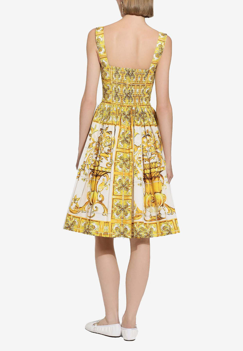 Dolce & Gabbana Majolica Print Knee-Length Corset Dress F6ADLT HH5A0 HG3TN Yellow