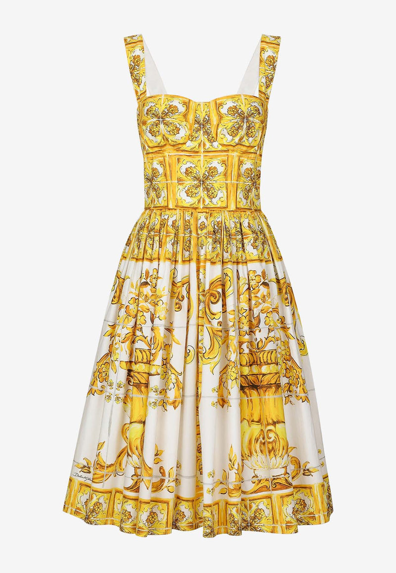 Dolce & Gabbana Majolica Print Knee-Length Corset Dress F6ADLT HH5A0 HG3TN Yellow