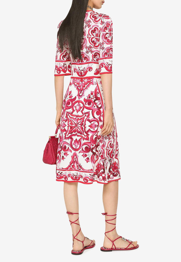 Dolce & Gabbana Majolica Print Charmeuse Midi Dress Multicolor F6ADST HPABL HE3TN