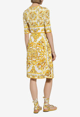 Dolce & Gabbana Majolica Print Silk Knee-Length Dress F6ADST HPABL HG3TN Yellow