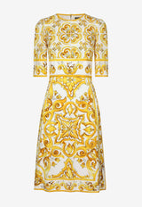 Dolce & Gabbana Majolica Print Silk Knee-Length Dress F6ADST HPABL HG3TN Yellow