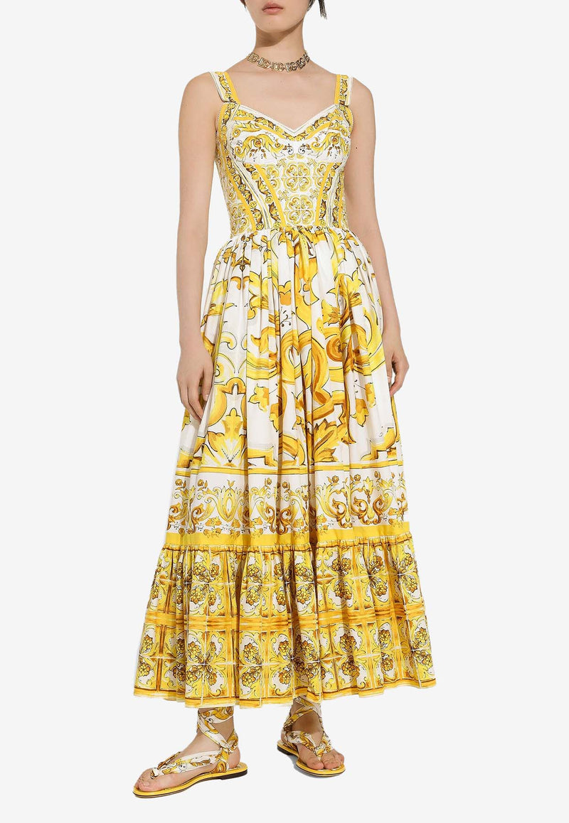 Dolce & Gabbana Majolica Print Midi Corset Dress F6AEIT HH5A1 HG3TN Yellow