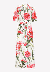 Carnation Print Midi Shirt Dress