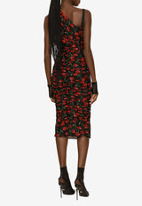 Dolce & Gabbana Cherry Print One-Shoulder Midi Dress Multicolor F6AHZT FSUA2 HN4IY