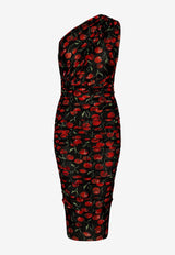 Dolce & Gabbana Cherry Print One-Shoulder Midi Dress Multicolor F6AHZT FSUA2 HN4IY