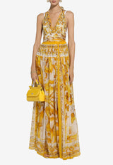 Dolce & Gabbana Majolica Print Silk Chiffon Maxi Dress F6ALPT HI1BX HG3TN Yellow