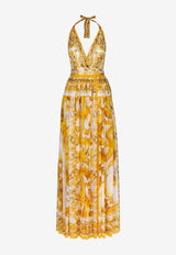 Dolce & Gabbana Majolica Print Silk Chiffon Maxi Dress F6ALPT HI1BX HG3TN Yellow