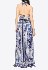 Dolce & Gabbana Majolica Print Chiffon Maxi Dress Blue F6ALPT HI1BX HA3TN