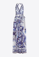 Dolce & Gabbana Majolica Print Chiffon Maxi Dress Blue F6ALPT HI1BX HA3TN