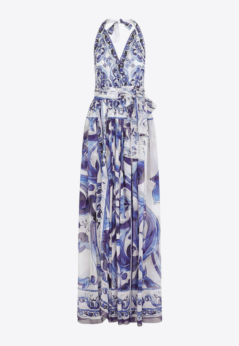 Dolce & Gabbana Majolica Print Chiffon Maxi Dress Blue F6ALPT HI1BX HA3TN