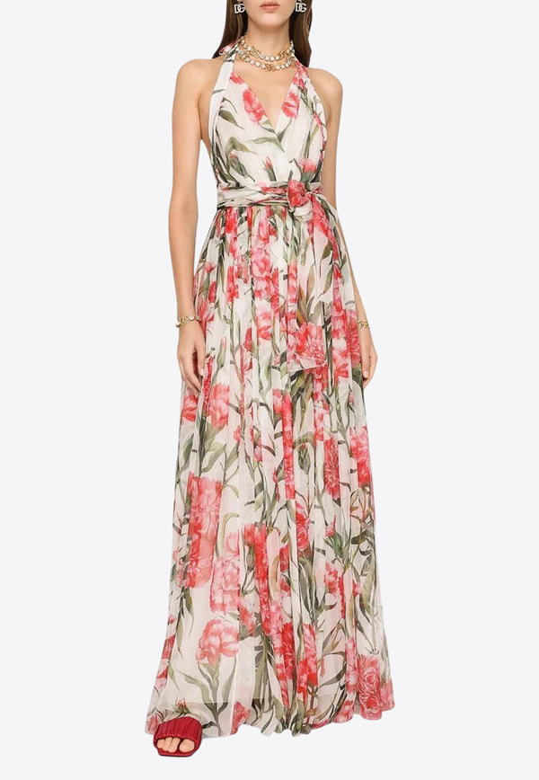 Dolce & Gabbana Carnation Print Halterneck Maxi Dress Multicolor F6ALPT IS1P0 HA3VL