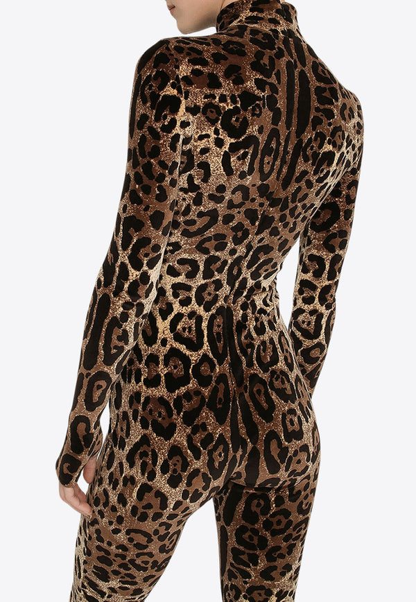 Dolce & Gabbana Leopard Print High-Neck Jumpsuit Brown F6ANQT FJ7D5 S8350