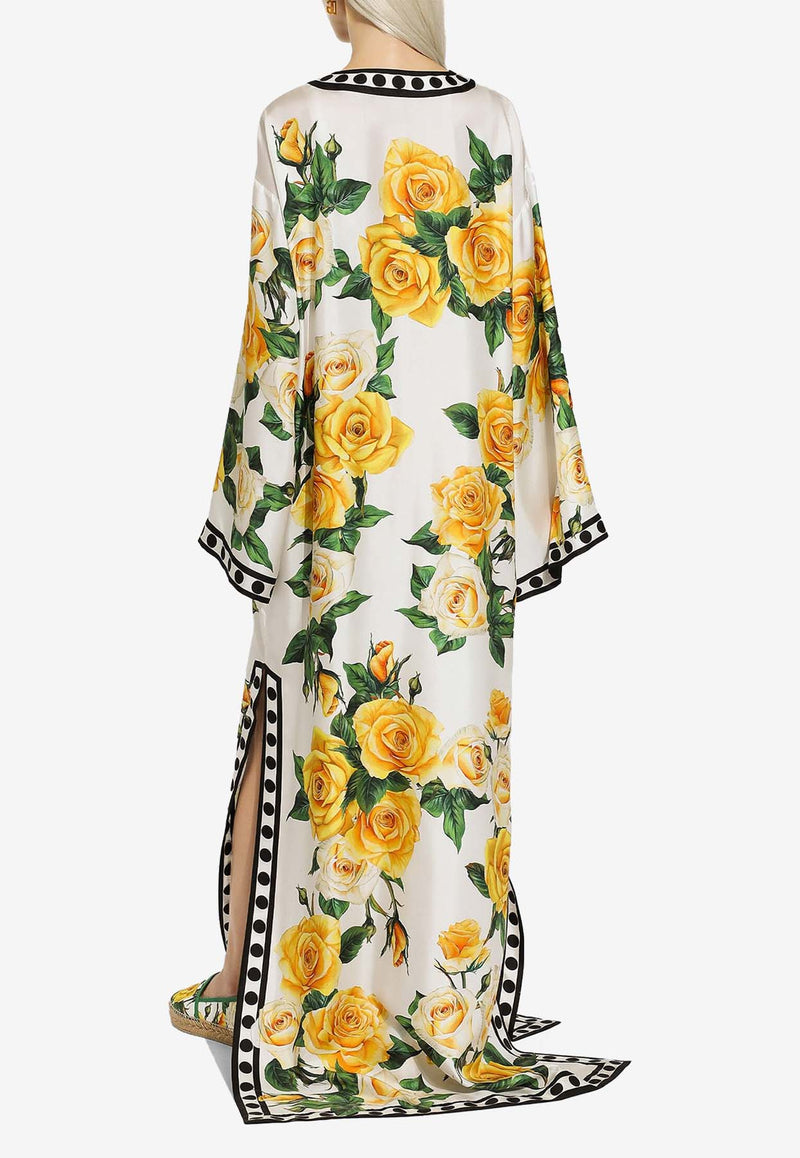 Dresses Rose-Print Floor-Length Silk Kaftan F6ARJT GDA9D HA3VO